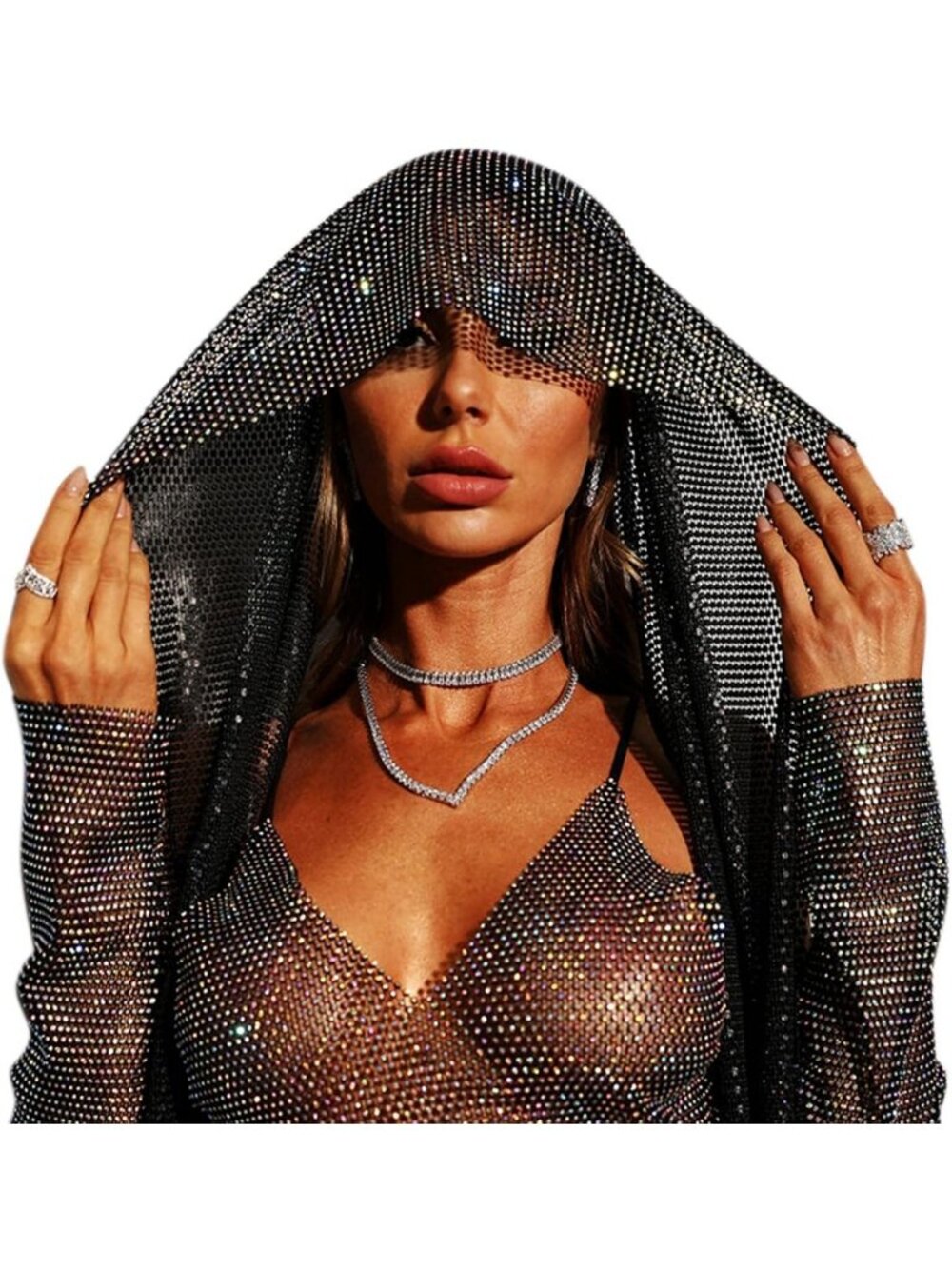 Sparkly Rhinestone Mesh Headband | Crystal Hair Scarf for Party & Rave Style